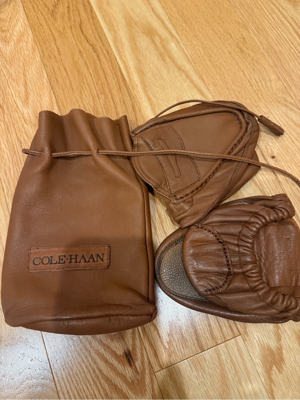 Cole Haan Brown Leather Foldable Driving Moccasins with pouch
